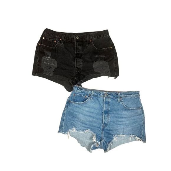 Levi’s 501 cut off jean shorts bundle buttons fly high rise 34W black/blue denim - Picture 1 of 14